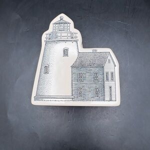 Faux Scrimshaw Light House Jewelry Trinket Box Coastal Nautical Lake Ocean
